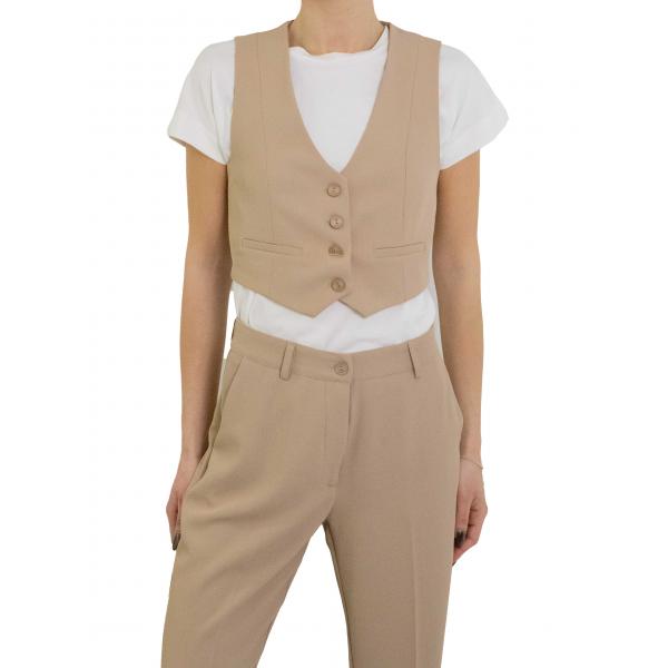 Gilet cropped con bottoni e tasche frontali Please